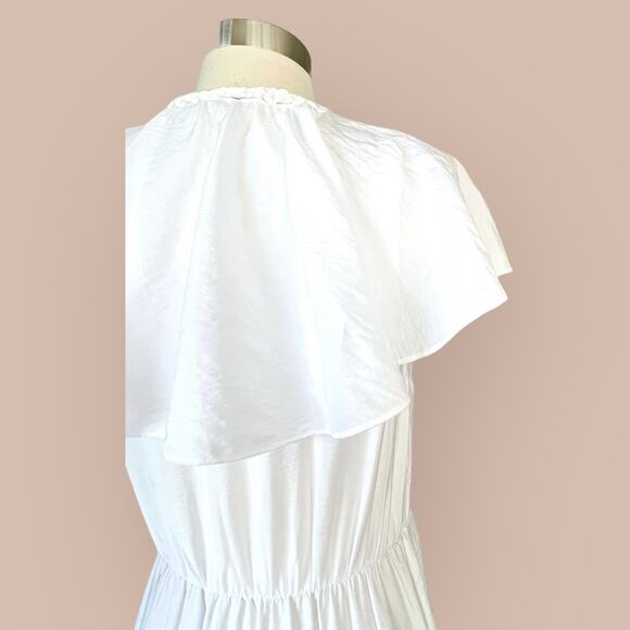 VINCE White Wrap Dress Flutter Sleeve V-Neck Ruffle Cape Midi Designer XS NWOT - Picture 10 of 15